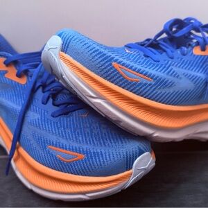 New Hoka Clifton Dynamic Blue and Orange Sneakers
